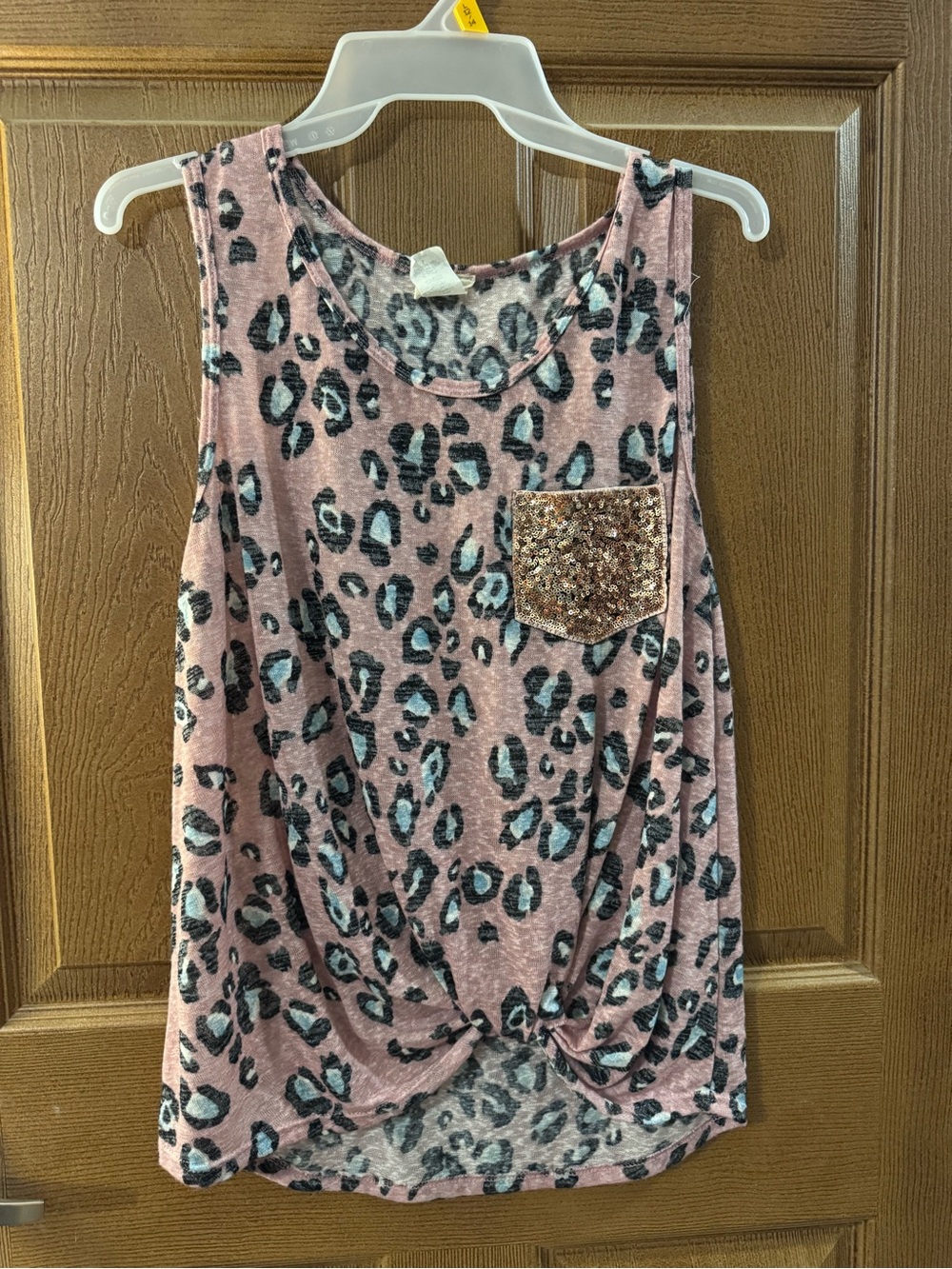Love Melody Pink/Aqua/Black Leopard Print Tank with Sequin Pocket Size Small